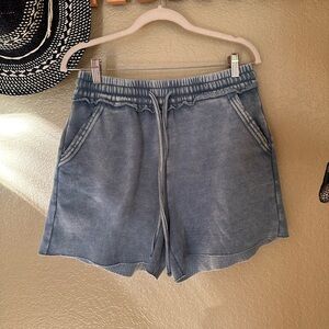 Zenana Outfitters High Waist Blue Sweat Shorts